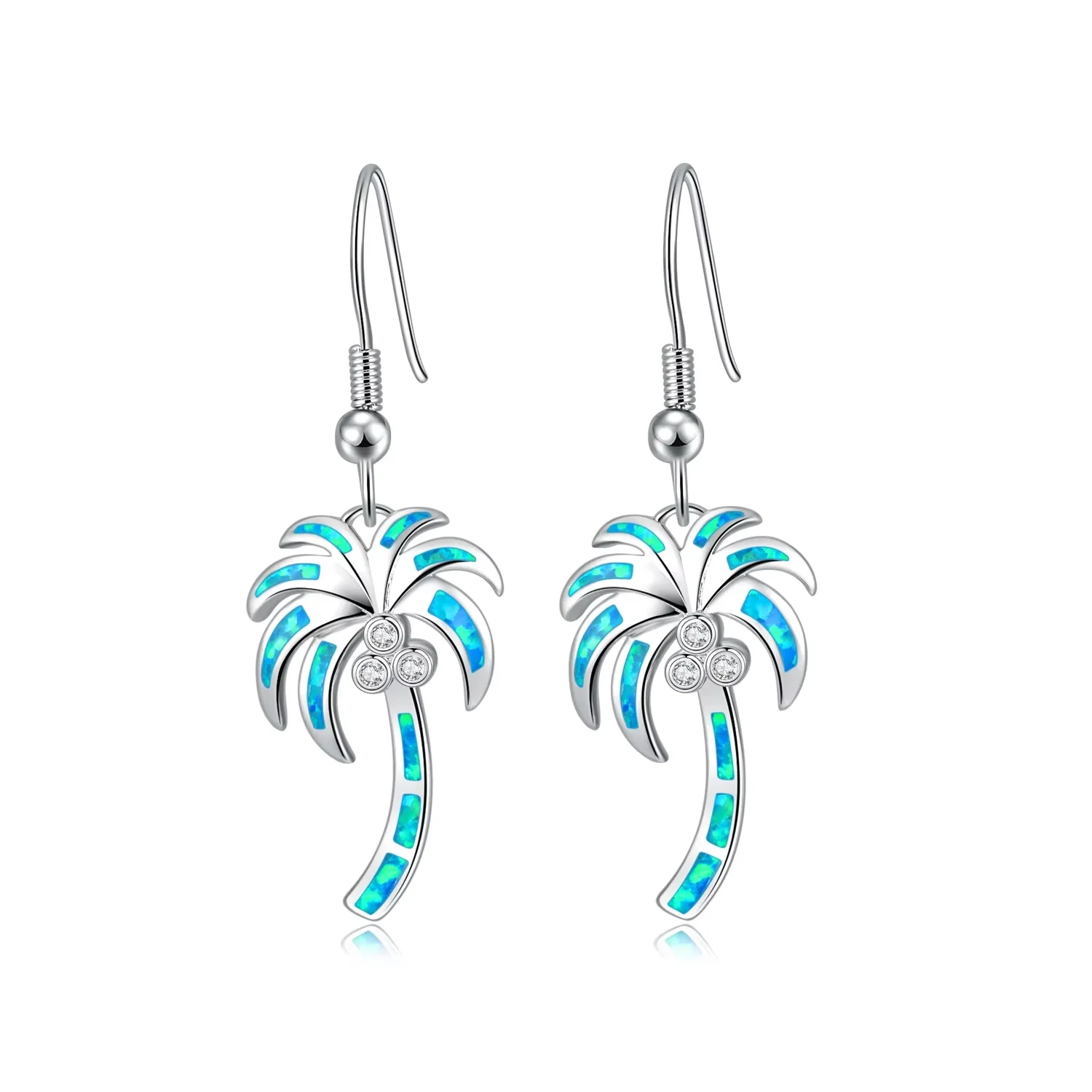 

Серьги-подвески «Пальмовое дерево» с опалом для женщин, белые серьги-подвески с покрытием K-поколения и циркониевыми вставками, роскошные тропические ювелирные украшения в подарок