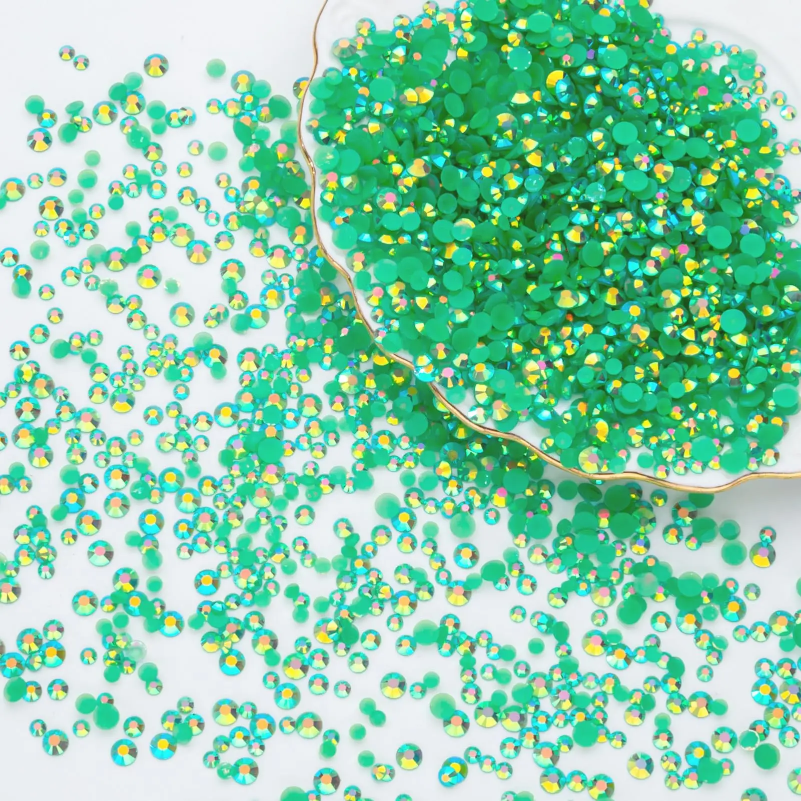 Green Series 2-5mm Wholesale Resin Rhinestones for Clothing Decoration Non Hotfix Glitter Flatback Crystal Nail Art