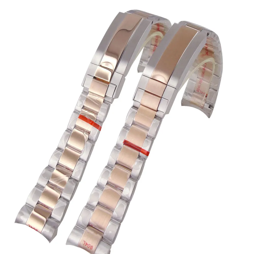 

Tandorio Высококачественная застежка-застежка Glide Lock 20 мм Серебро Розовое Золото Двухцветный центральный полированный ремешок для часов-браслета для мужских часов 40 мм