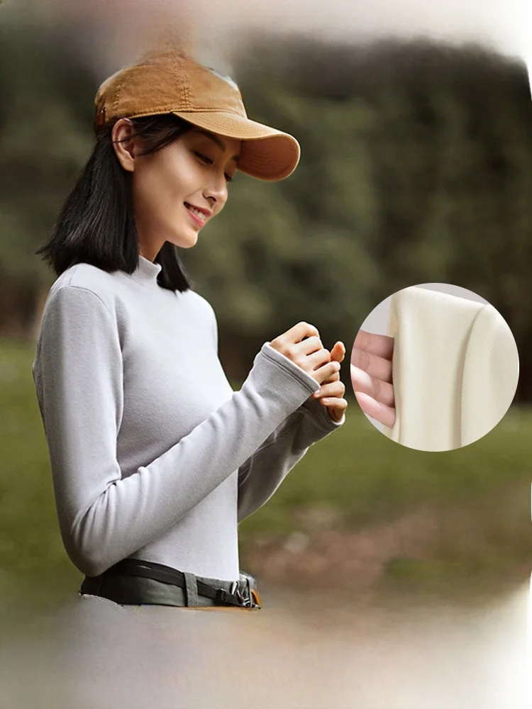 

Banana Le Women's Long Sve Fce Lined Base Layer irt Slim Fit Inner Wear Top High Elastici Warm Casual Sle T-irt