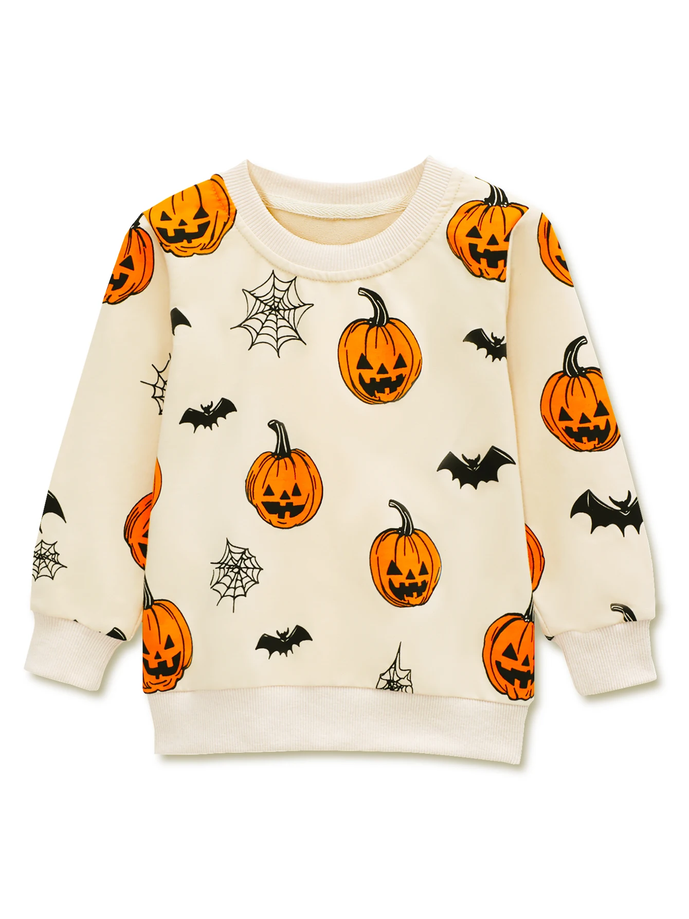Halloween jongenshoodie met lange mouwen, puur katoen, ronde hals cartoon pompoenvleermuispatroon lente en herfst outdoor casual trui