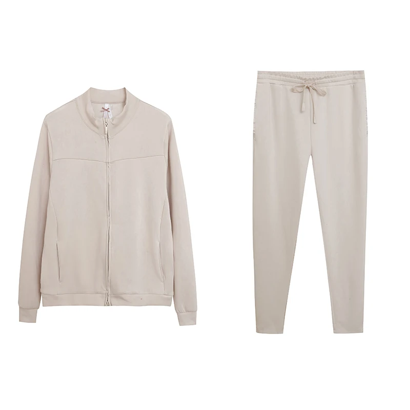 

Мягкий свободный женский комплект для йоги: рубашка на молнии с воротником-стойкой, длинными рукавами, спортивный костюм с карманом, удобная модная одежда для женщин