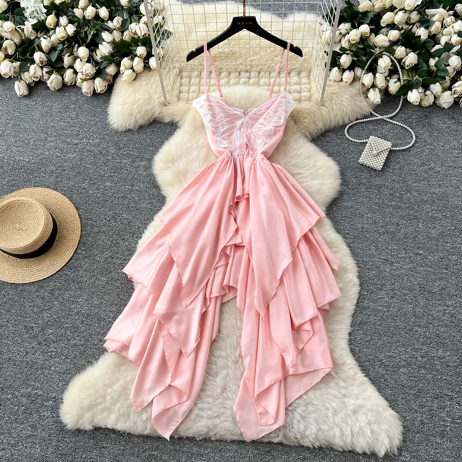 

Sexy butterfly asymmetrical Chic Casual Beach Vacation Slip Dress Women Summer Vestidos ceremony dresses