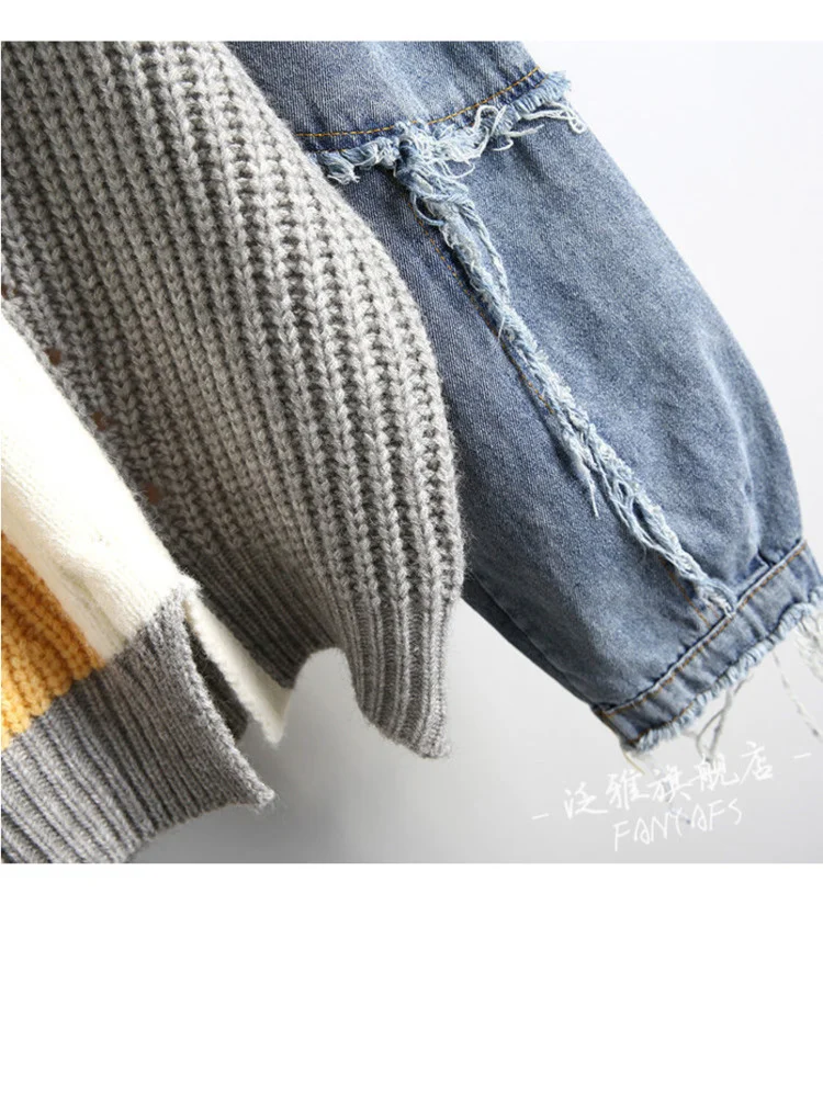 2022 nuovo maglione con cuciture in Denim Hip-hop di moda da donna con Design autunnale e invernale maglione Pullover retrò sciolto e pigro