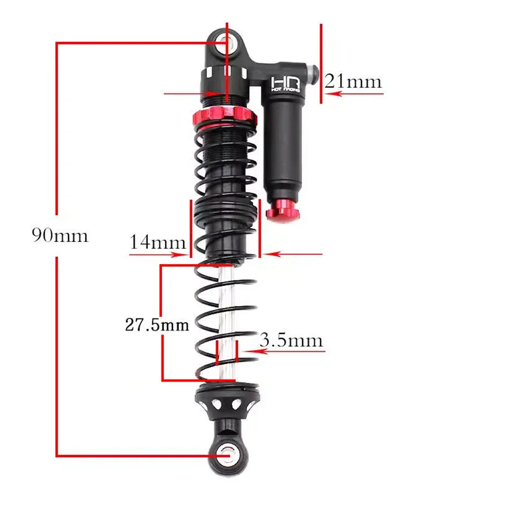 HR 90mm Negative Pressure Double-Section Hydraulic Shock Absorbers For 1/8 1/10 RC Model Car Road Crawler Accessories