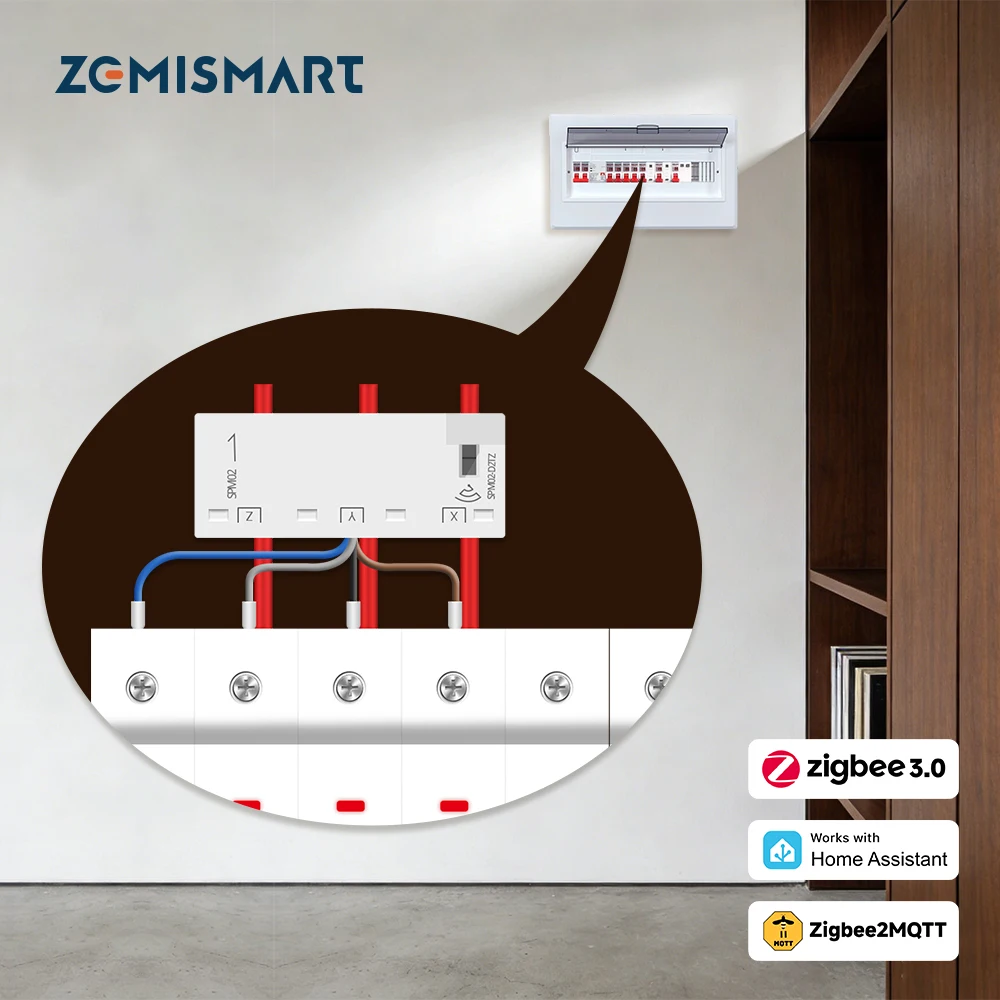 

Умный счетчик энергии Zemismart Zigbee 3.0, совместимый с Home Assistant через Zigbee2Mqtt, 3P 63A, датчик мониторинга энергопотребления и сигнализации Zigbee 3.0