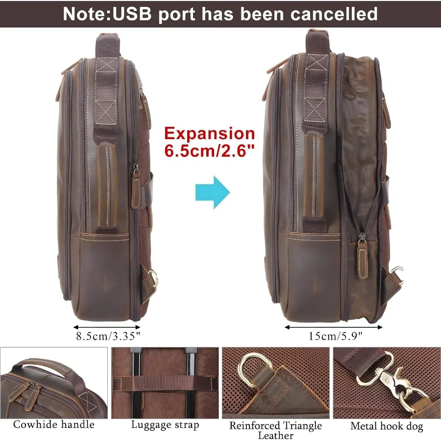 حقيبة ظهر للكمبيوتر المحمول مقاس 15.6 بوصة من Masa Kawa للرجال حقيبة ظهر قابلة للتحويل قابلة للتوسيع حقيبة ظهر كلاسيكية للعمل والسفر #2