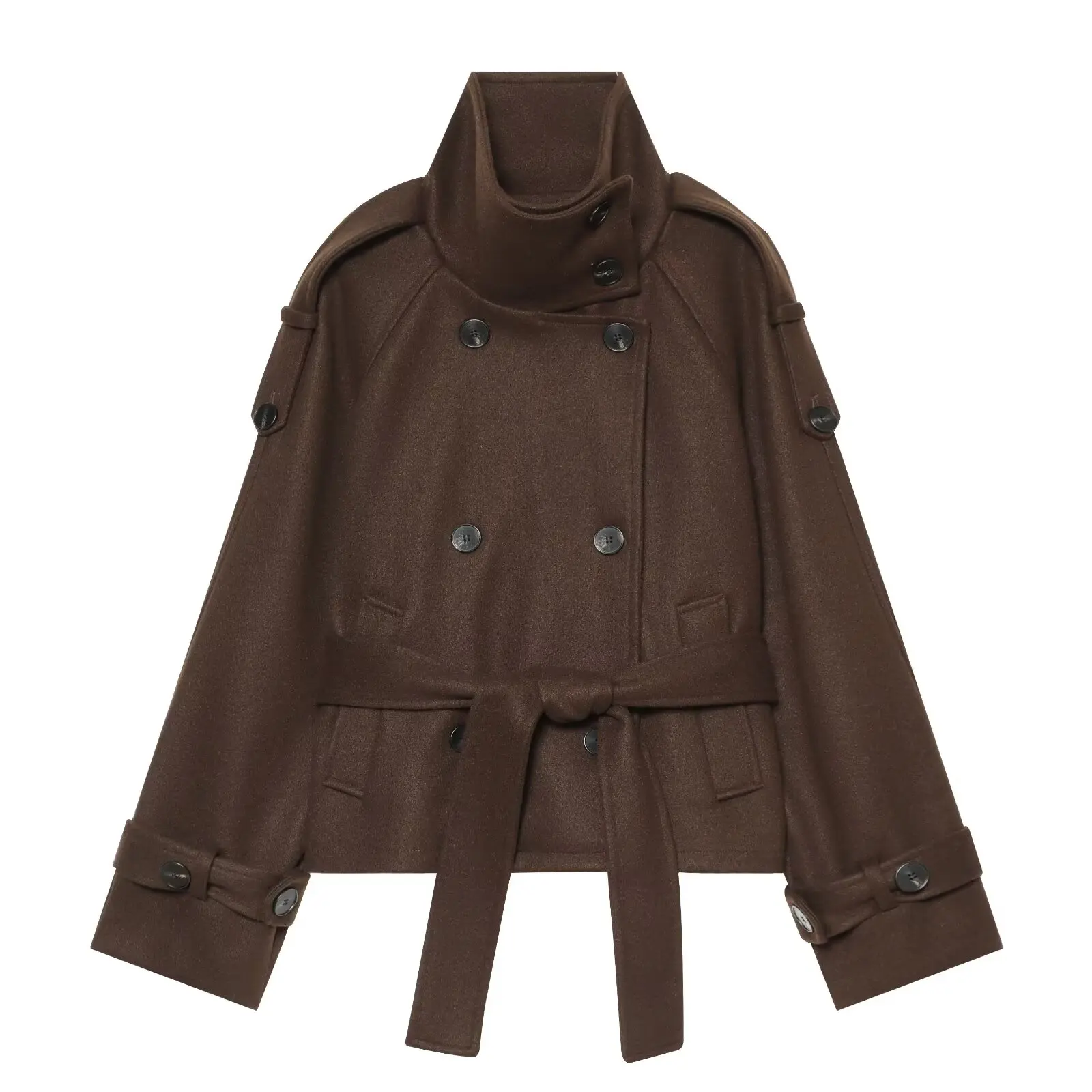 DUOPERI Women Multi Color Double Breasted Belted Soft Fabric Coat Stand Collar Female Chic Lady Casual Outerwear