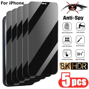 IPhone 14 için 5 adet gizlilik ekran koruyucu 11 12 13 15 Pro Max Mini artı Anti-spy temperli cam IPhone 15 için