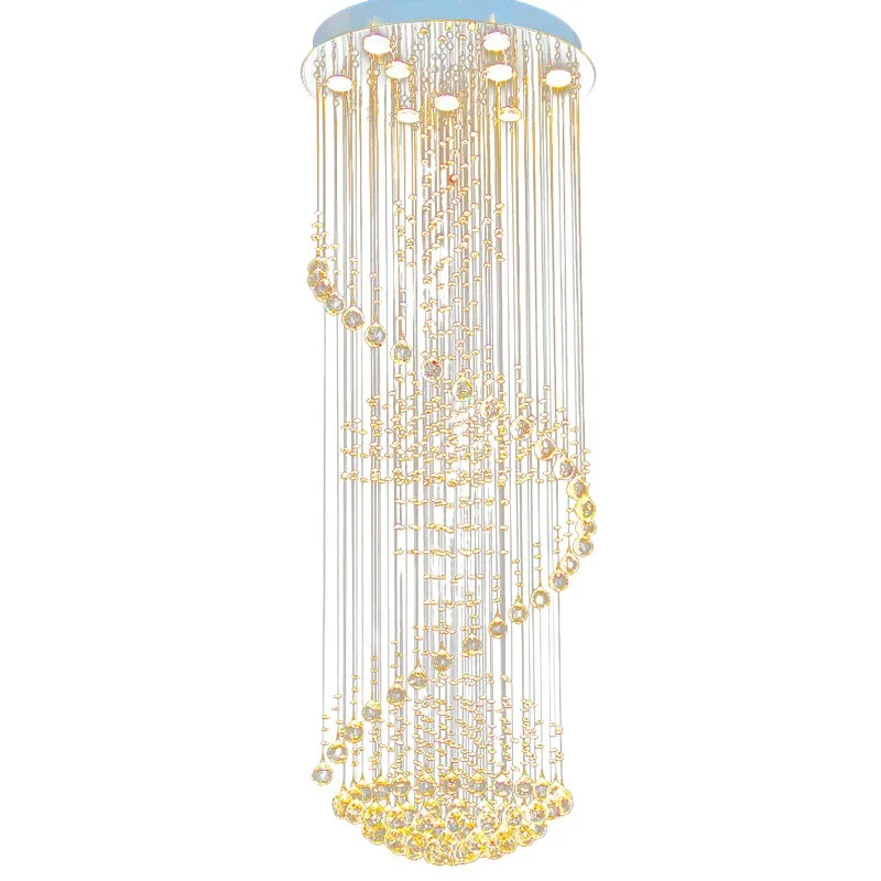 

Duplex floor crystal lamp, loft apartment, modern simple long chandelier