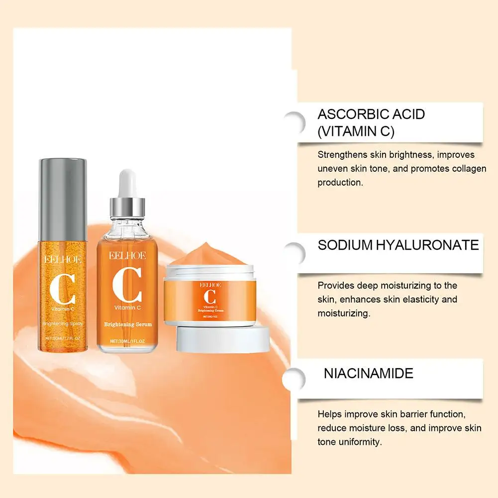 Vitamin C Skin Care Set Facial Nourishing Moisturizing Improving Skin Quality Rejuvenating Brightening Refining Pores Beauty Set