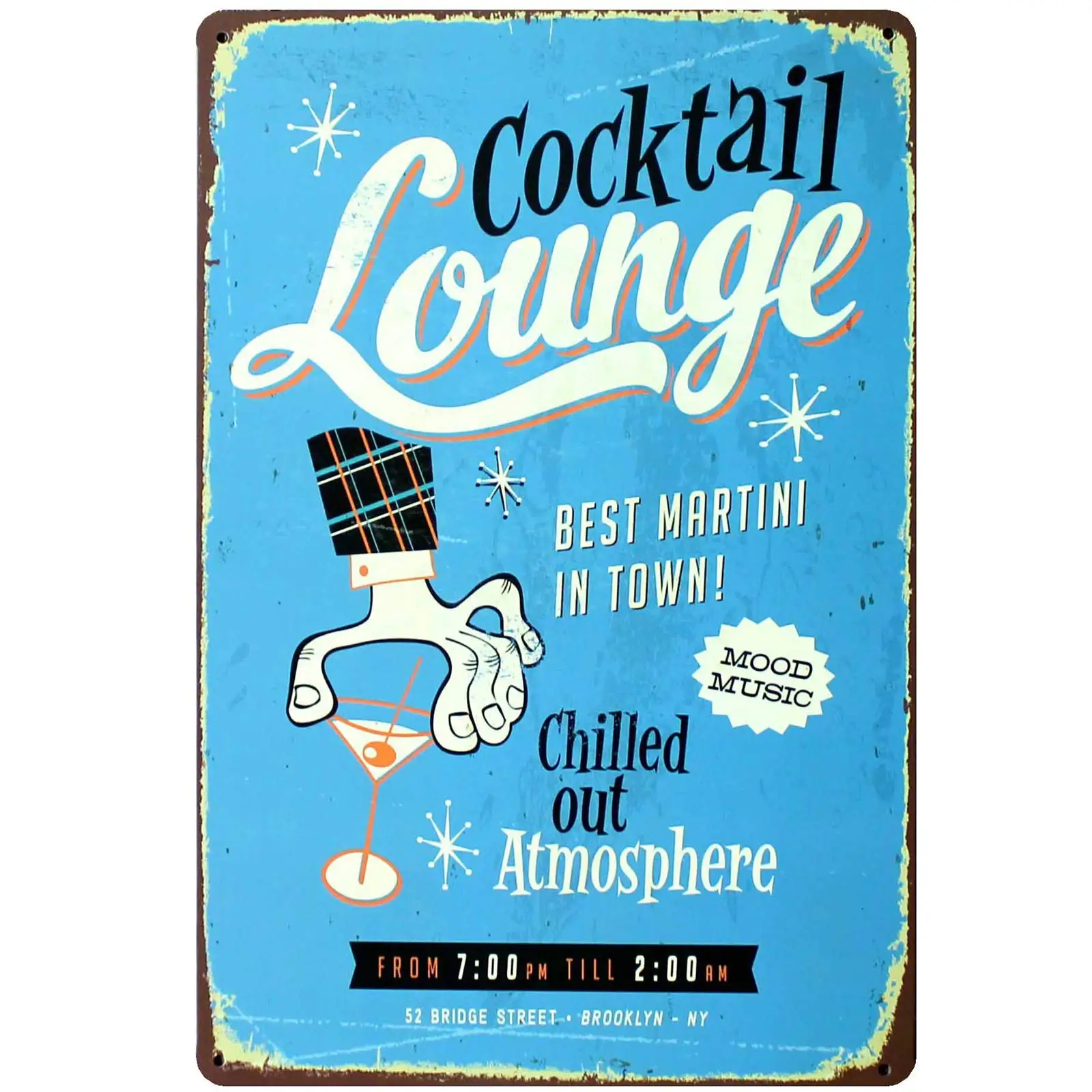 

Retro Design Cocktail Lounge Metal Signs Wall Art | Thick Tinplate Print Poster Wall Decoration for Bar