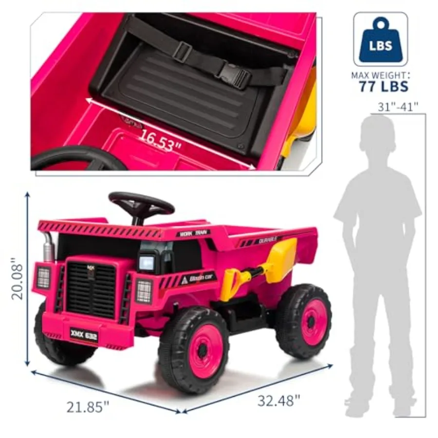Ride-On Dump Truck For:12V Battery-Powered Construction Vehicle With Remote Control, Dump Bed And Shovel, 16.5-Inch Spacious Se