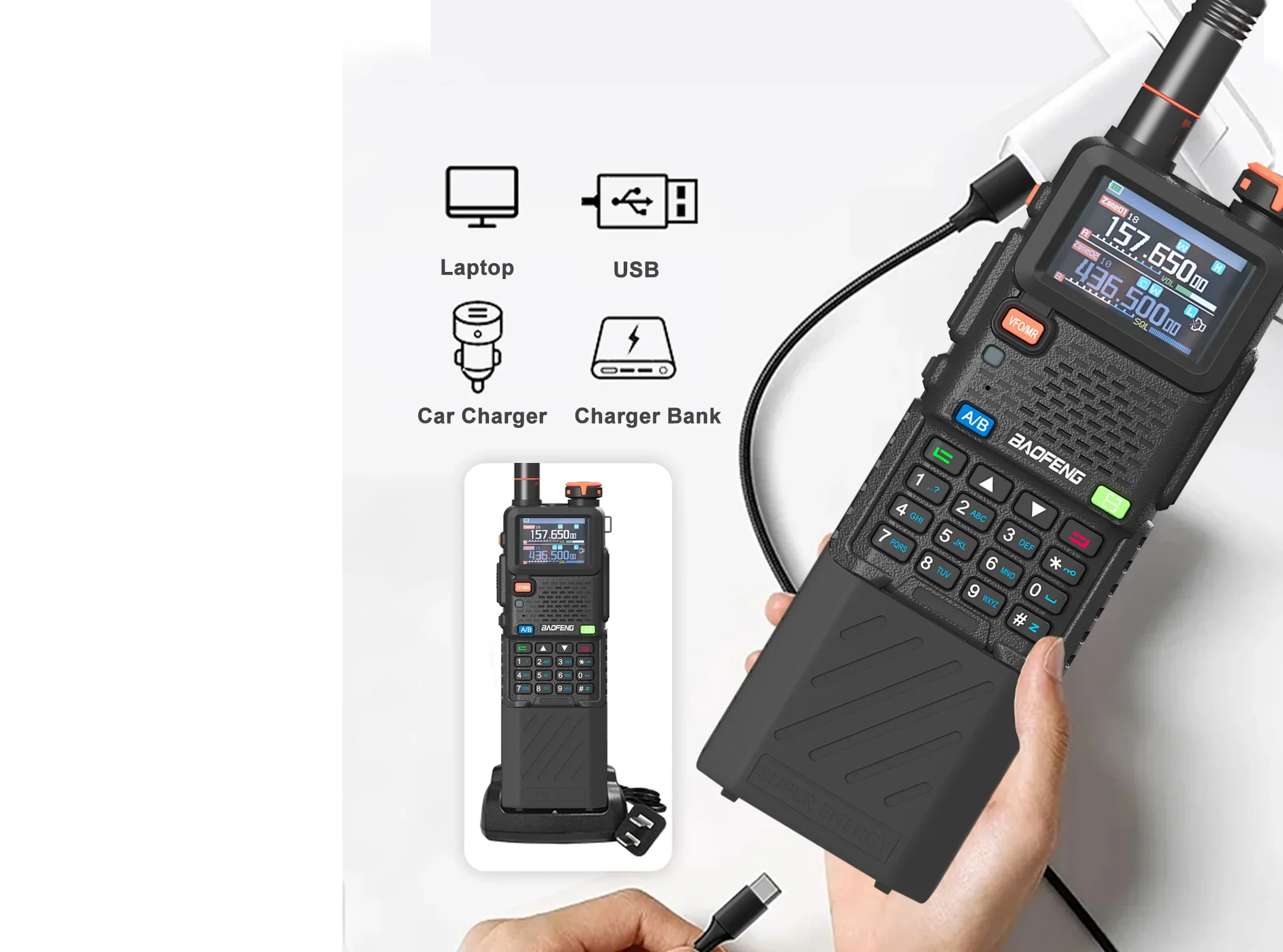 Baofeng UV-5RH Pro GPS Walkie Talkie 6800mAh Extended Battery Multi Band Falling Alarm NOAA Wireless Copy Update of UV-5RM Radio image 4
