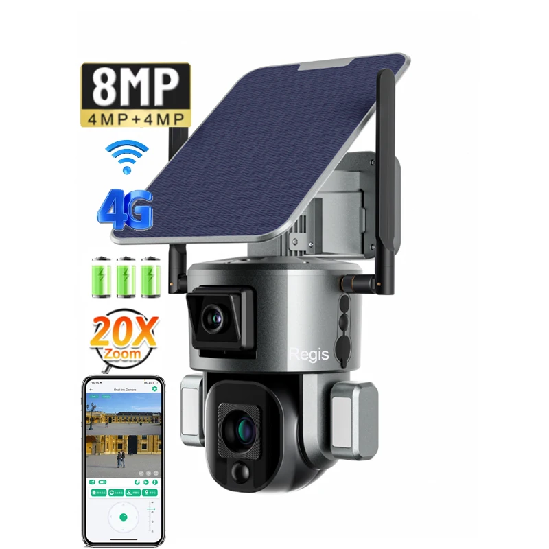 

Y5 Solar Battery Powered 8MP 4K Dual Lens 20X Optical Zoom Wifi & 4G Security PTZ Cam With Night Vision For Outdoor Use