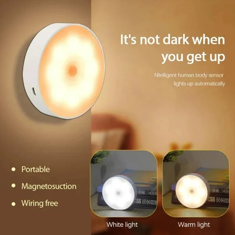 HOMEFISH Motion Sensor LED Night Light USB Rechargeable Wireless Closet Lamp for Kitchen Cabinet Wardrobe Staircase