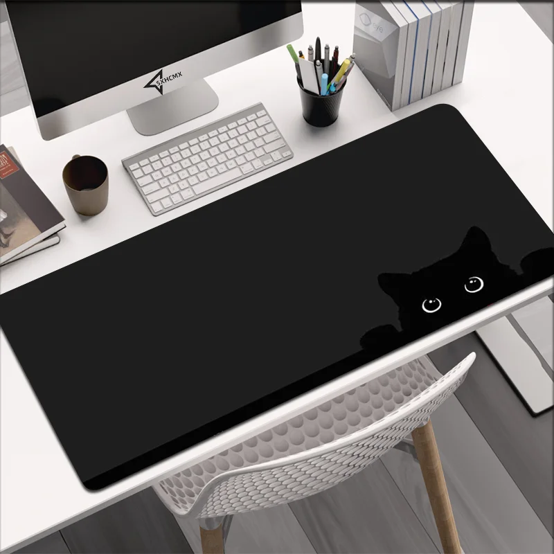 Black Mouse Pad Kawaii Cat Cute Desk Mat Laptop Gaming Mousepad Japan Gamer Carpet Large Computer Desks Accessories Mouse Mats