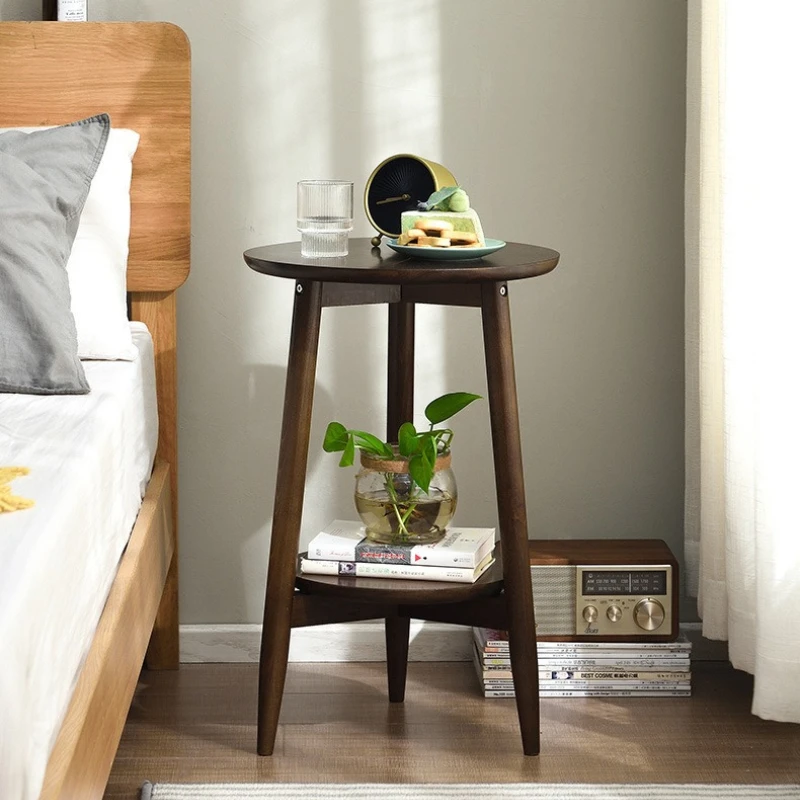 

Multi-functional Sofa side small round table living room double small table solid wood small coffee table