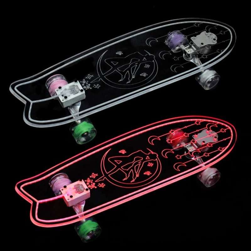 

Crystal transparent acrylic land surfboard S6 spring bridge LED light luminous flash wheel skateboard