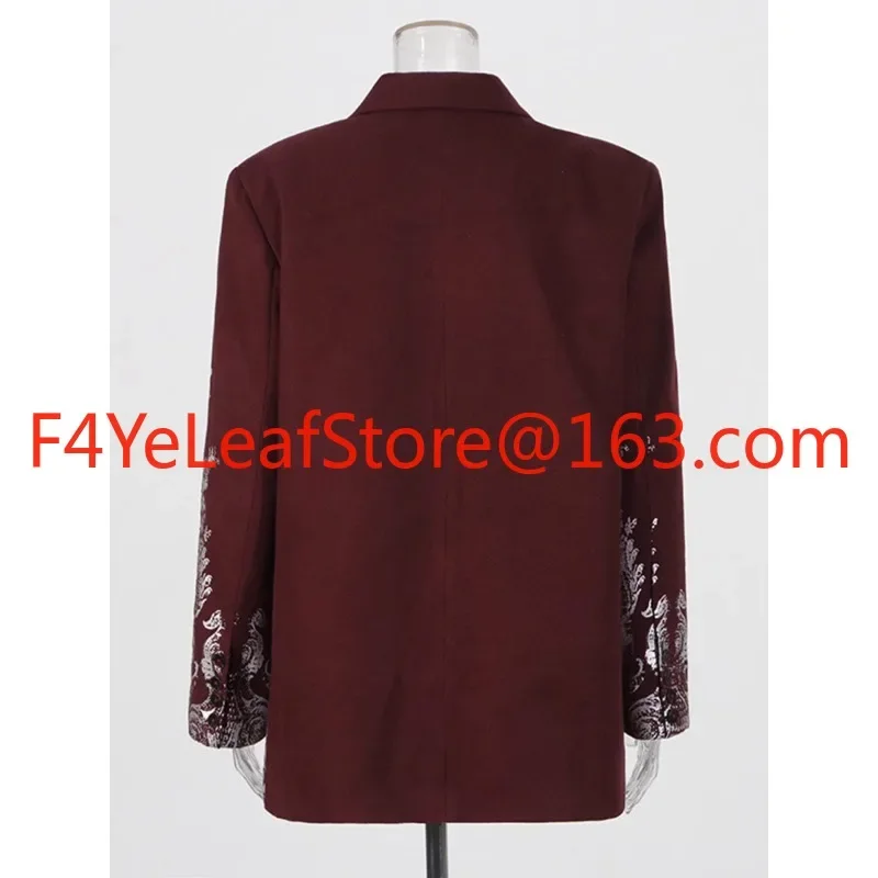 Literary retro metal texture printed blazer