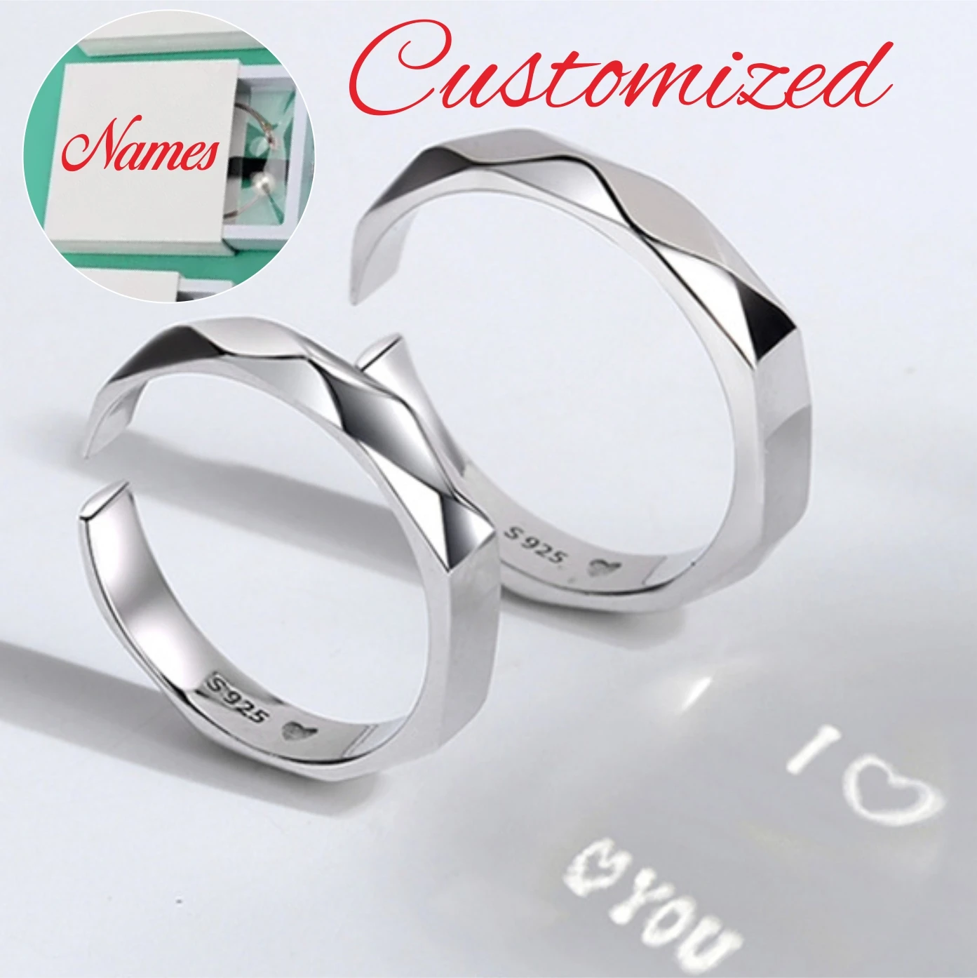 

Customized Rings Light Projection Engagement 925 Sterling Silver Lovers Jewelry Propose Girlfriend Valentines Day Gift Box Names