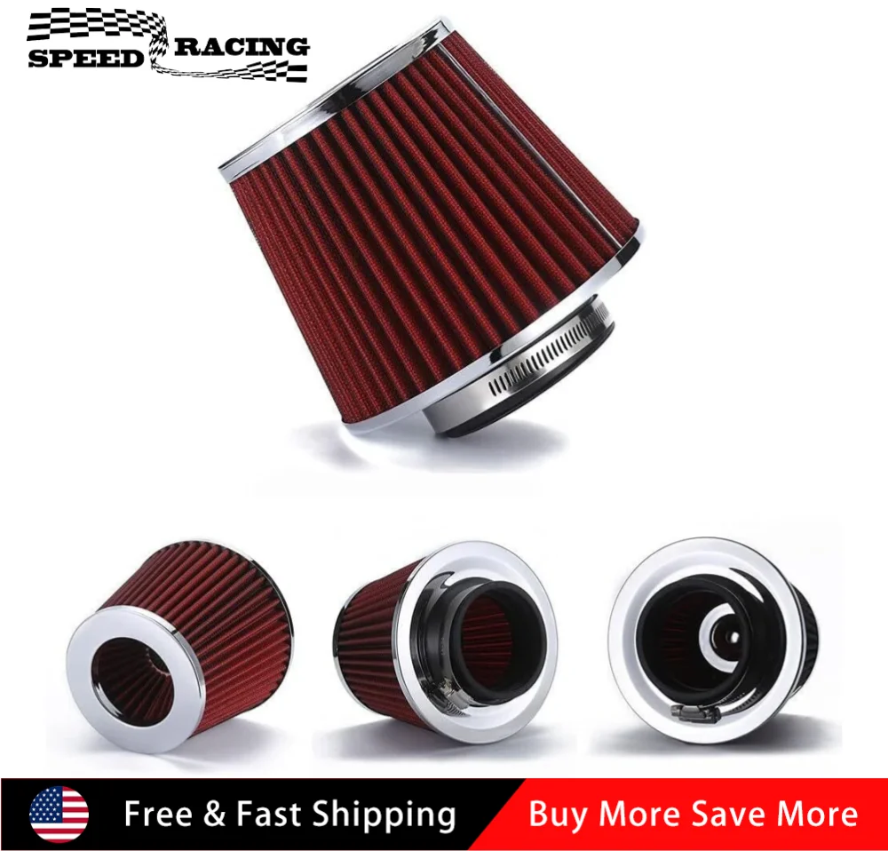 76 مم 3 بوصة مدخل فلتر الهواء الجاف مخروط مدخل الهواء البارد جودة بديلة باللون الأحمر