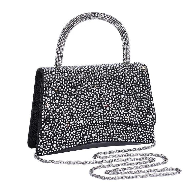 Neu in bling Abend tasche voller Diamant Top-Griff Taschen Schulter kette Square bag Promi Mode schwarz Silber Bolsa Feminina