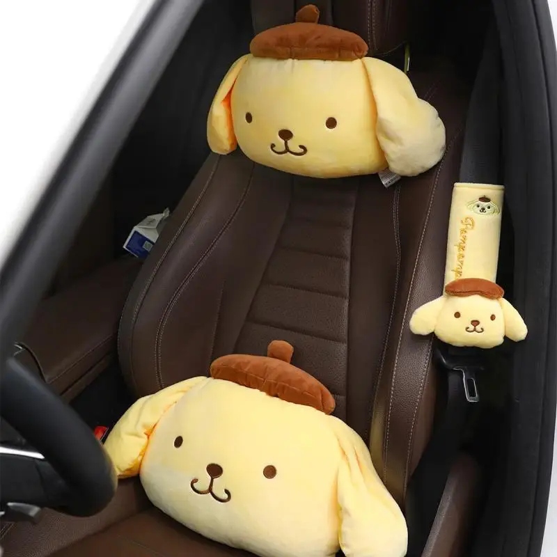 Hello Kitty Car Headrest Pillow Winter Warm Plush Doll Neck & Lumbar Support Cushion Adjustable Car Seat Pillow Seat Belt Cover 5