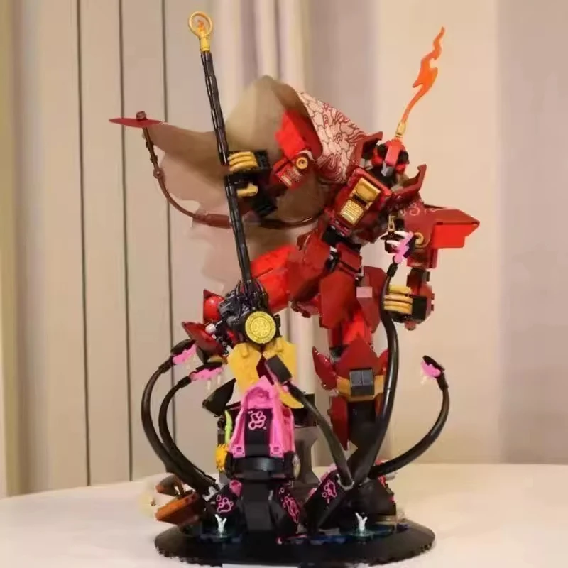 Chinese Building Blocks Flame Knight Mecha Boy Puzzle Assembly Toy Children's Day Gift Birthday Gift