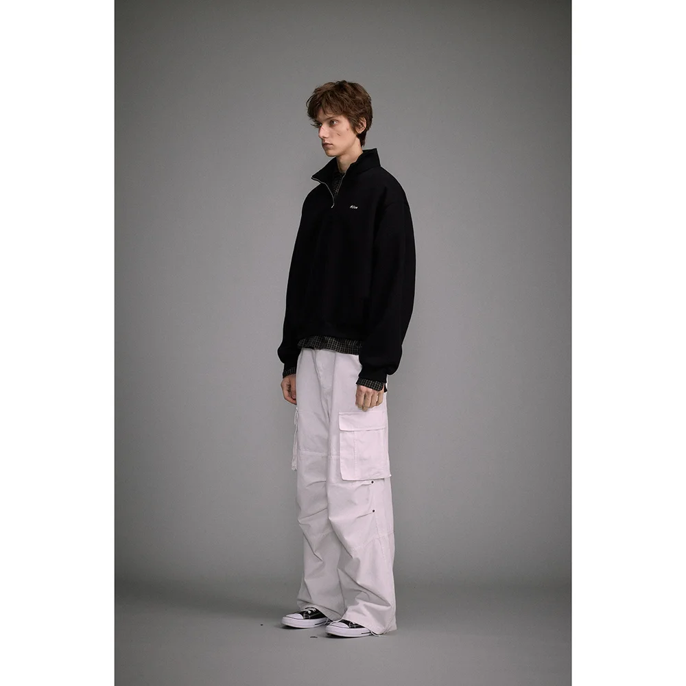 Spring Men's Letter Embroidered Half Zip Sweatshirts 2025 New High Street Fashion Stand Collar Pullover Hoodies Y2K Clothes