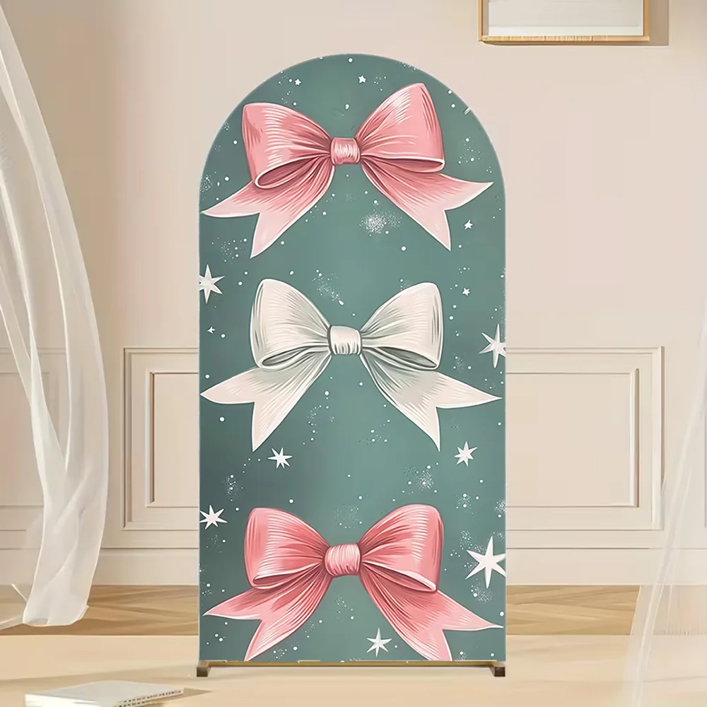 Bow Baby Shower Arch Backdrop Cover Dirty Blue Butterfly Bow Birthday Polka Dot Birthday Party Decor Portrait Background