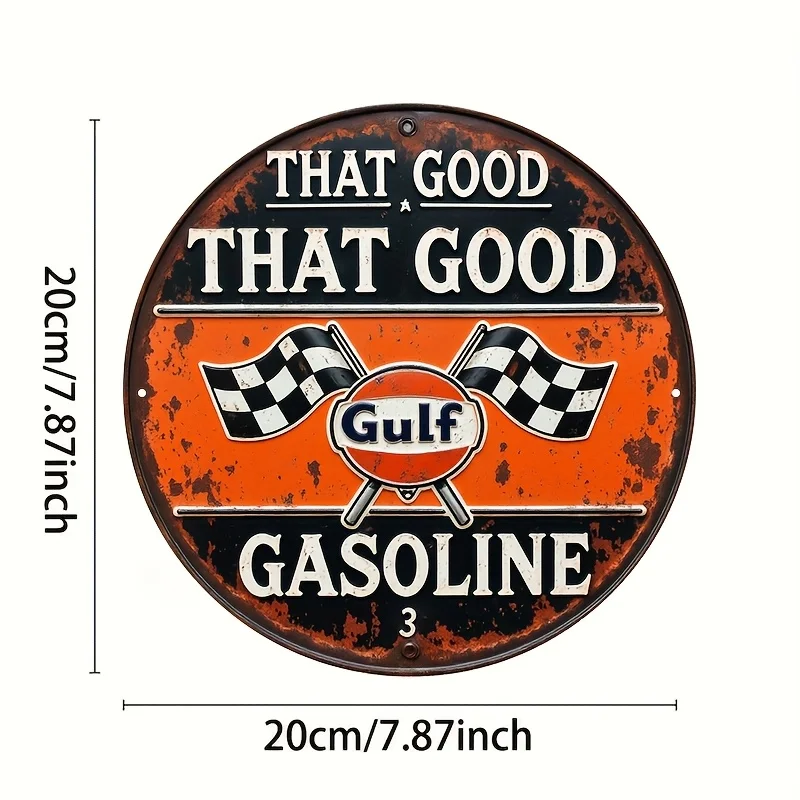 مسطح ثنائي الأبعاد، [مسطح] قطعة واحدة من لافتة معدنية عتيقة تعمل بالبنزين الخليجي - 20.32 × 20.32 سم ديكور حائط من الألومنيوم مع تصميم سباق، مثالي