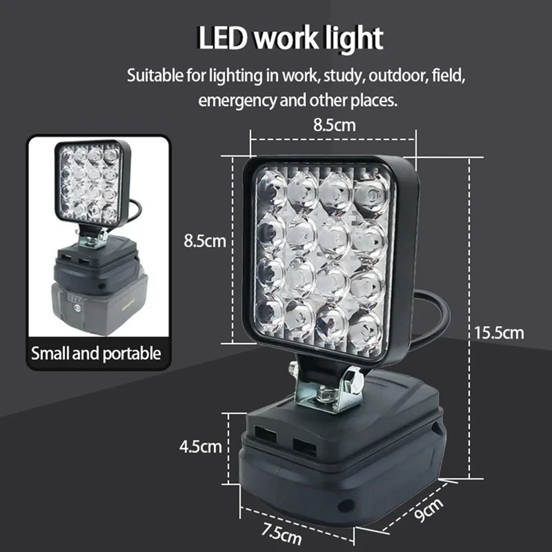16 LED ワークライトスポットライト屋外作業釣りハンドヘルド緊急ツールライト 18V リチウム電池用