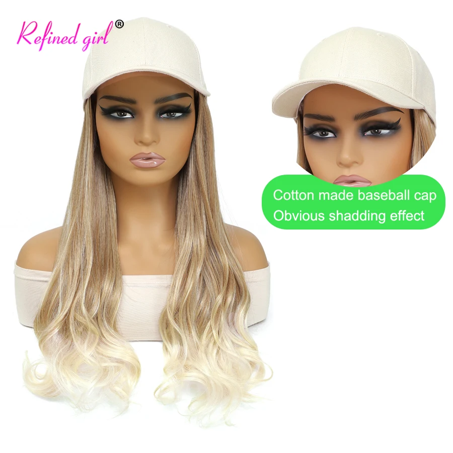 Baseball Cap Wig Long Synthetic Natural Wavy Hair Extensions With Hat Heat Resistant Fiber Hairpieces Adjustable Wig for Women