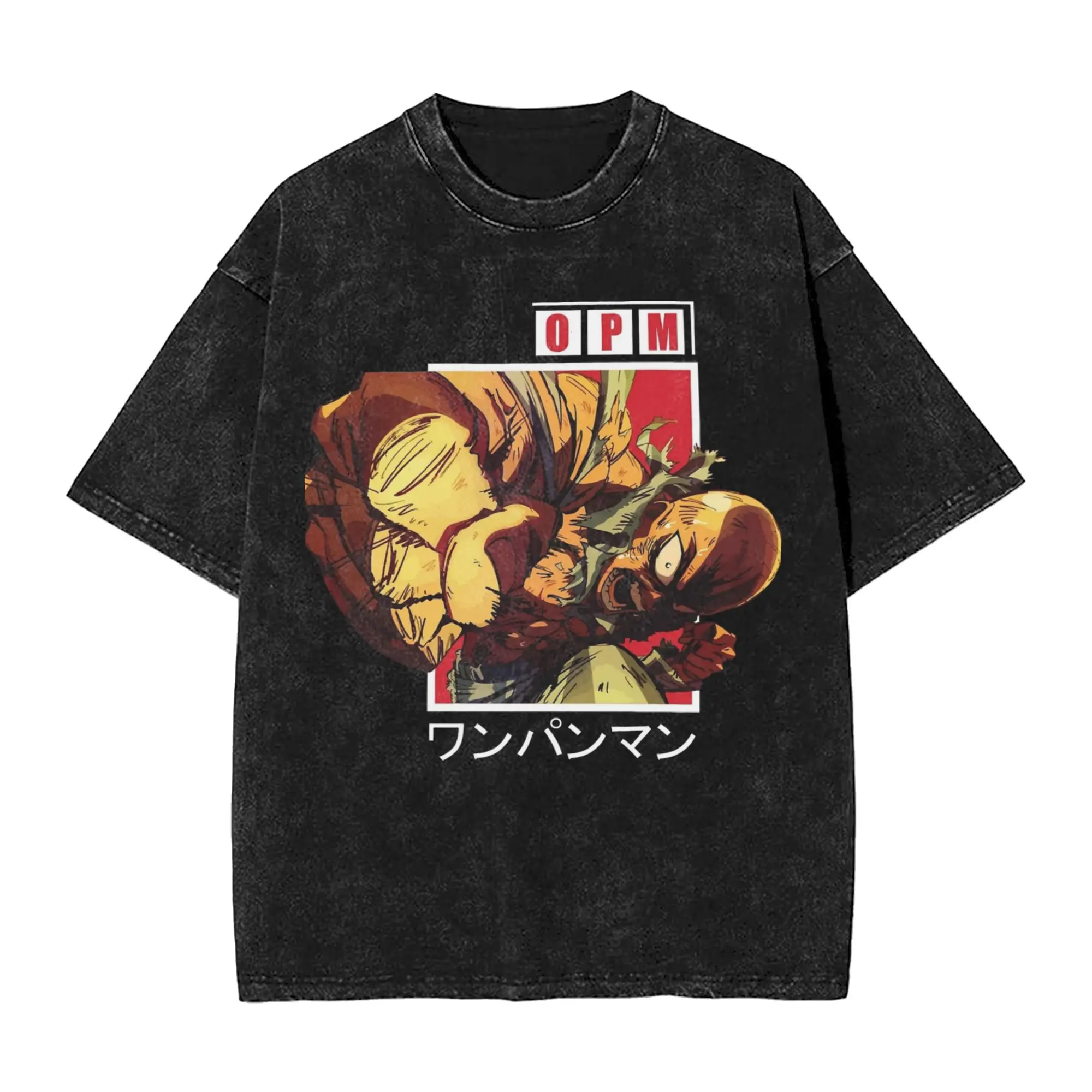 One  Punch Man the Strongest Man Alive T Shirt Hip Hop Washed Short Sleeve Harajuku T-Shirts Tops Streetwear Summer Tee Shirt