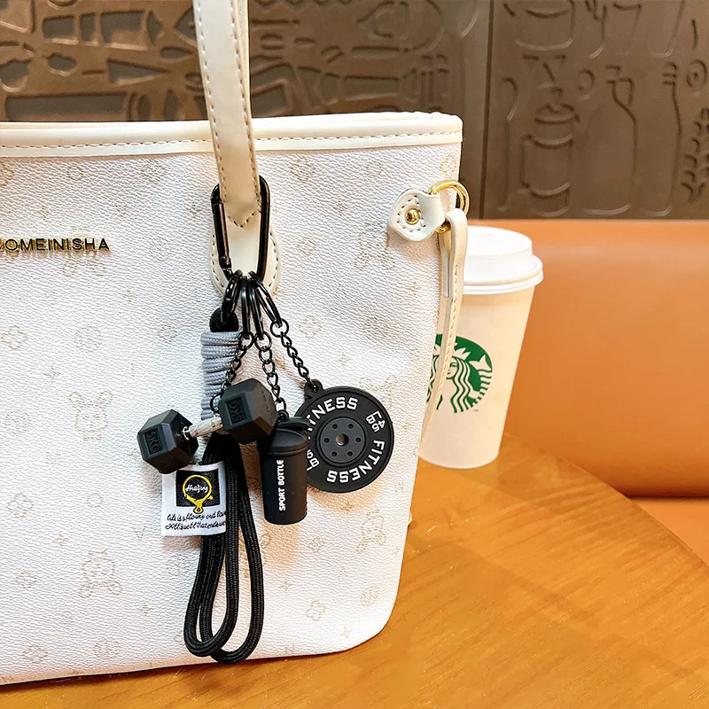 1 ud. Llavero colgante de disco de pesas de gimnasio colorido, mini mancuerna, llaveros para botella de agua, adorno para bolsa de fitness, accesorios para coche