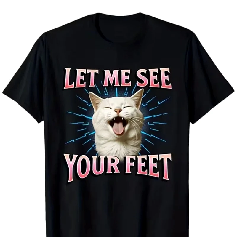 Lass mich deine Füße sehen Gen Z Meme Katze Herren Damen T-Shirt Streetwear Casual Geschenk T-Shirt Kurzarm Sommer Y2k Kleidung Kostenloser Versand – Detail 6