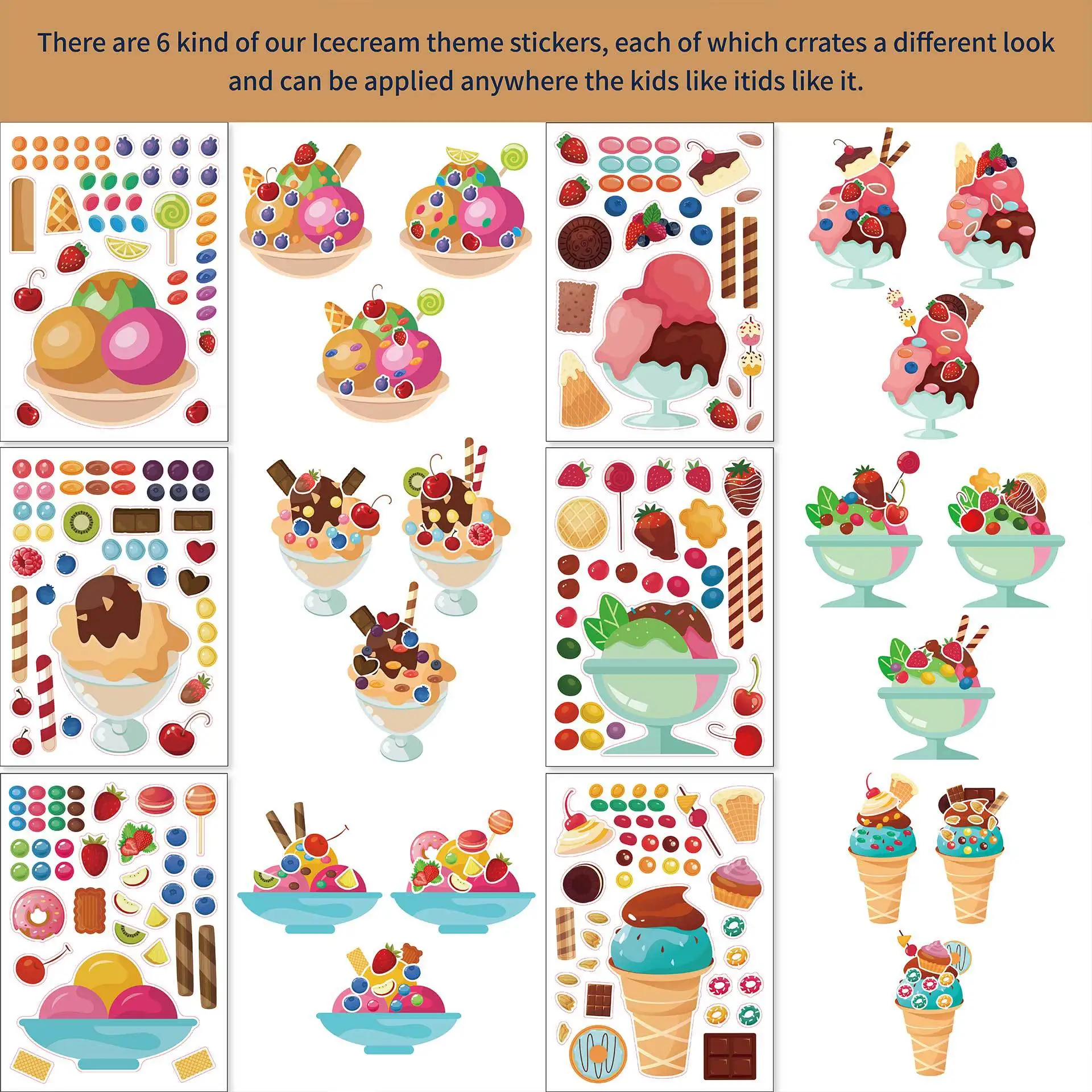 6pcs Cartoon DIY Puzzle Strawberry Ice Cream Sticker Girl Likes Pink Dessert Birthday Gift Puzzle Sticker