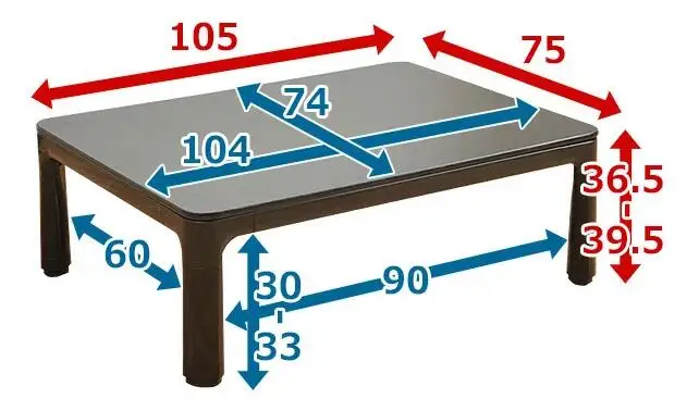 Legs Foldable Kotatsu Table Rectangle 105x75cm Living Room Furniture Foot Warmer Heated Low Japanese Kotatsu Coffee Table Black