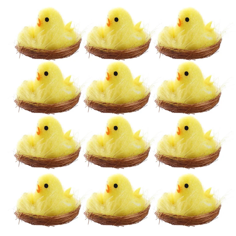 12 Pieces Easter Chick Ornaments Mini Baby Chick Toys Tiered Tray Decorations Set Desk Decor for Home Holiday Party Favors and