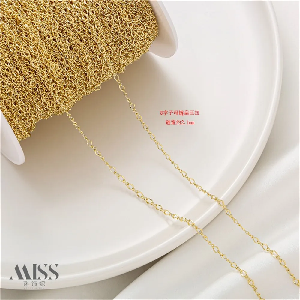 14K Gold-plated 8-character Child Mother Chain Flat-pressed Twisted Chain Loose Chain DIY Necklace Bracelet Jewelry Accessories