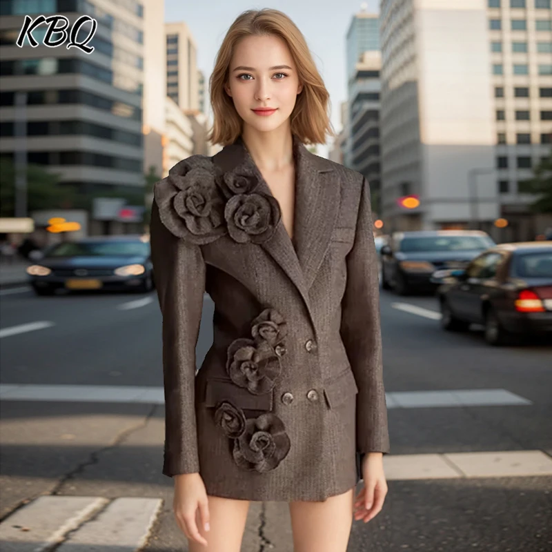 

KBQ Solid Patchwork Pockets Slimming Blazers For Women Notched Collar Long Sleeve Spliced Appliques Tmperament Blazer Female