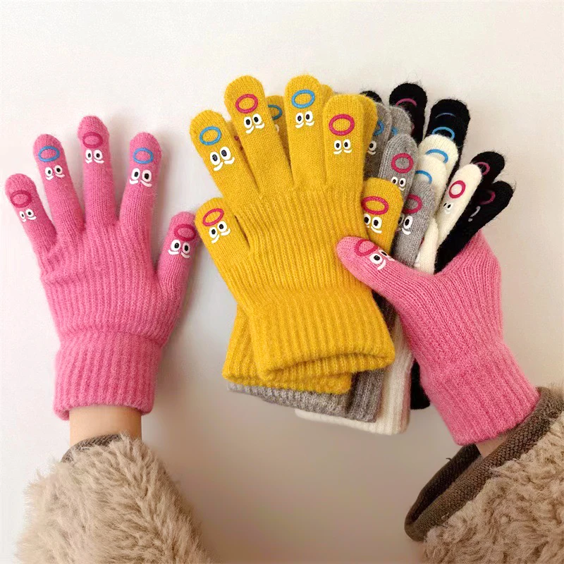 Creative Cute Mouth Monster Warmth Gloves Autumn Winter Knitted Touchscreen Five Finger Gloves Outdoor Coldproof Cycling Mittens