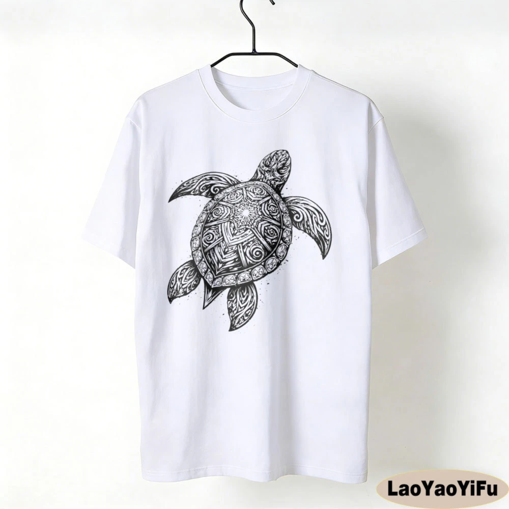 Turtle Tribal Drawing Tshirt Tribal Tattoo Graphic Printed T-shirt Ocean Culture Clothing Retro Style Men Women Daily Life Tops
