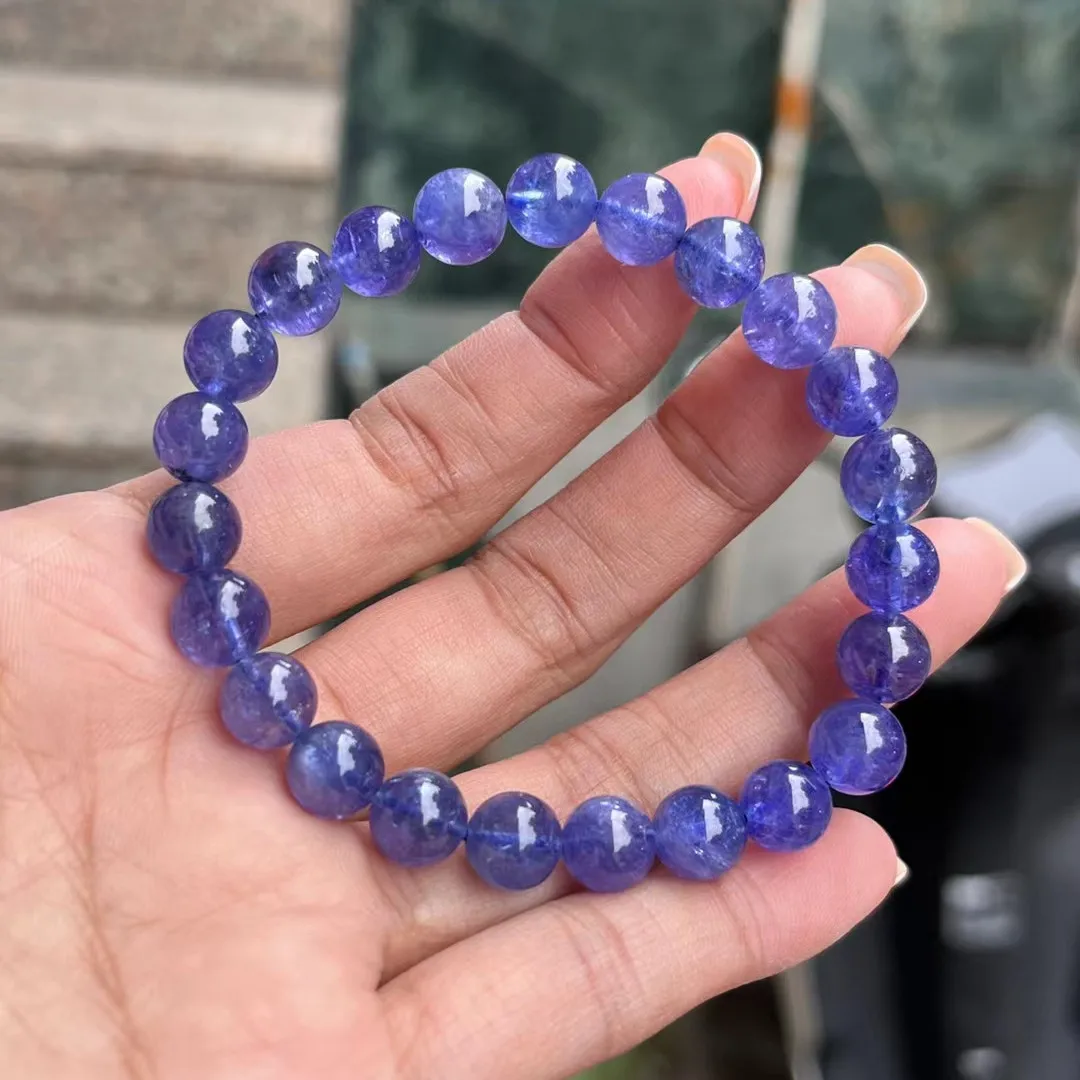 

Natural Blue Tanzanite Gemstone Clear Round Beads Bracelet 8.2mm Tanzania Tanzanite Rare Stone Bangle AAAAAA