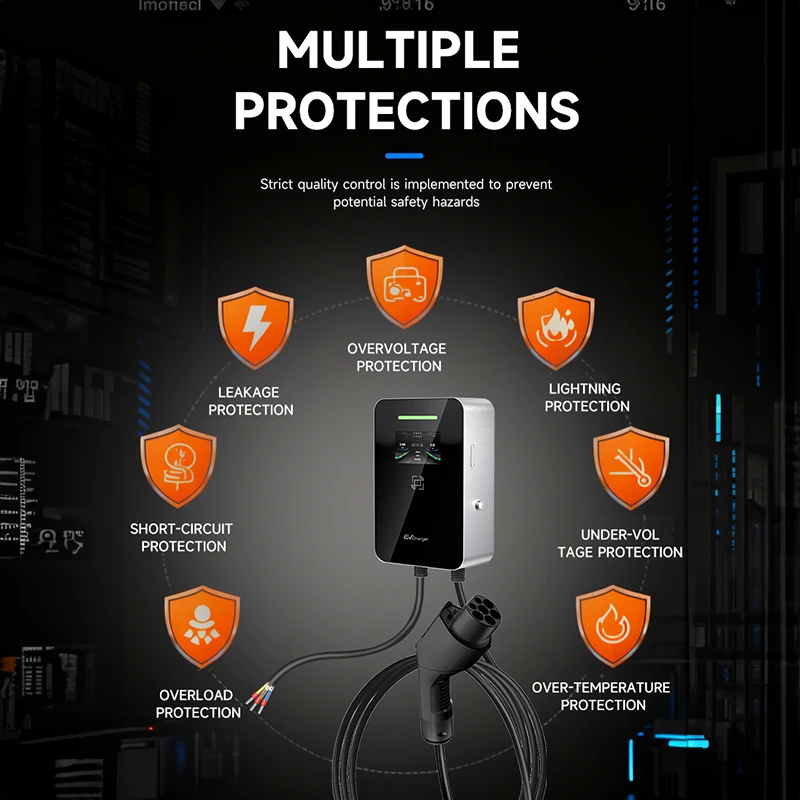 GBT 7KW 32A Настенное зарядное устройство для электромобилей Станция быстрой зарядки для электромобилей Настенная зарядная станция для электромобилей