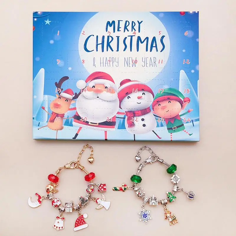 Christmas Advent Bracelet Set Charm 24 Days Advent Calendar Bracelet Set Cute Christmas Supplies Jewelry Making Kit With 2