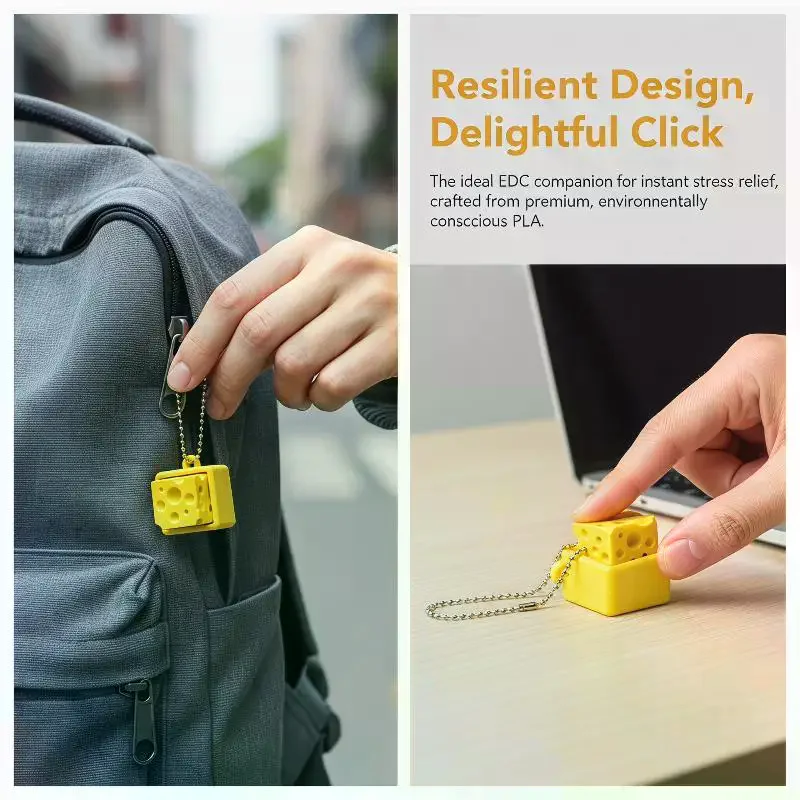 Cheese Stress Relief Fidget Keychain Cute Soft Squeeze Toy Portable Key Ring Pendant Daily Carry Birthday Gift for Kids
