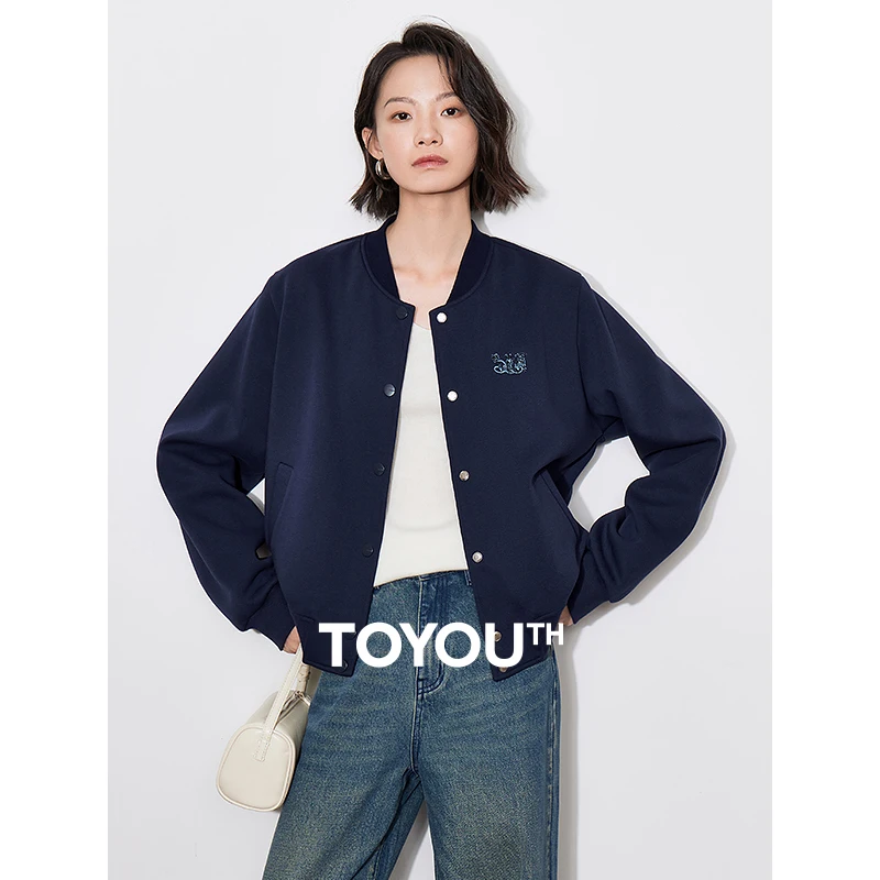 

TOYOUTH Women Jacket Coat 2024 Autumn New V Neck Long Sleeve Casual Baseball Jacket Outwear Coat