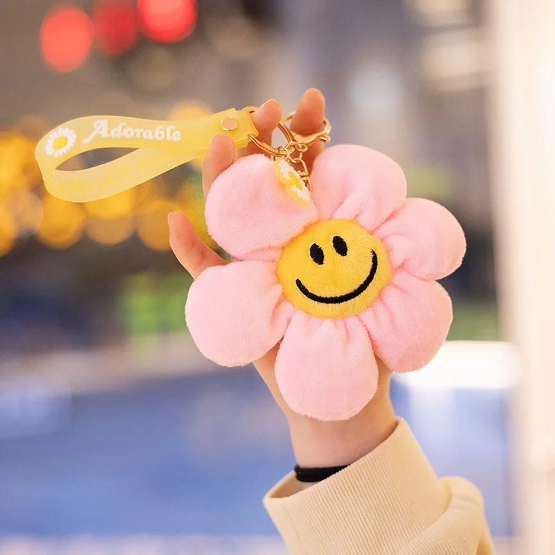 1Pcs Cute Sunflower Small Colorful Plush Toy Bag Key Chain Pendant Doll